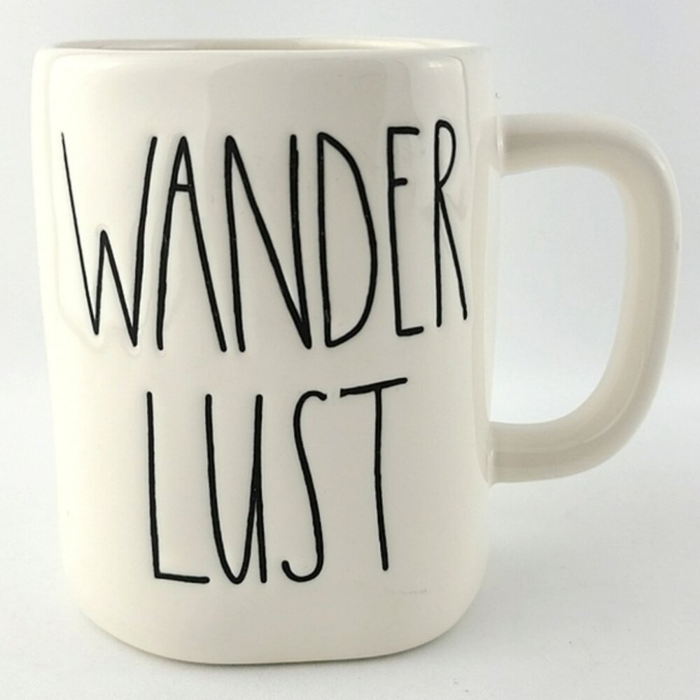 ⭐️2/  $50⭐️ Rae Dunn Artisan by Magenta Ceramic Mug Large Letters WANDER LUST